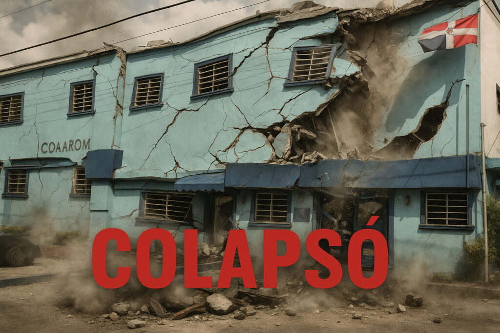 Edificio de la Corporación del Acueducto y Alcantarillado de La Romana (COAAROM) con grietas y daños visibles, representando el colapso institucional denunciado por comunitarios.