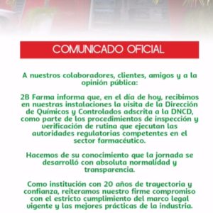 COMUNICADO OFICIAL DE LA FARMACIA 2B FARMA TRAS OPERATIVO EN SU SUCURSAL